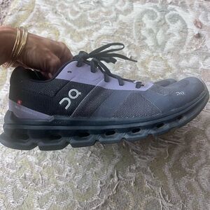 On Running Women’s Cloudrunner Black and Purple Sneakers